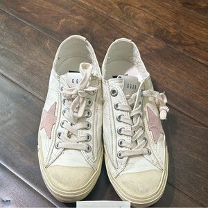 Golden Goose White and Pink Star Sneakers